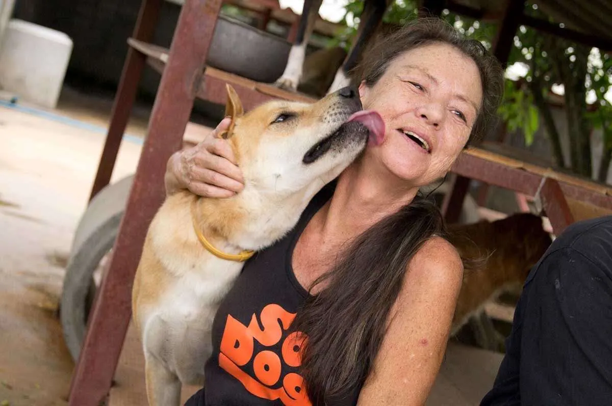 Gill Dalley with a rescued dog