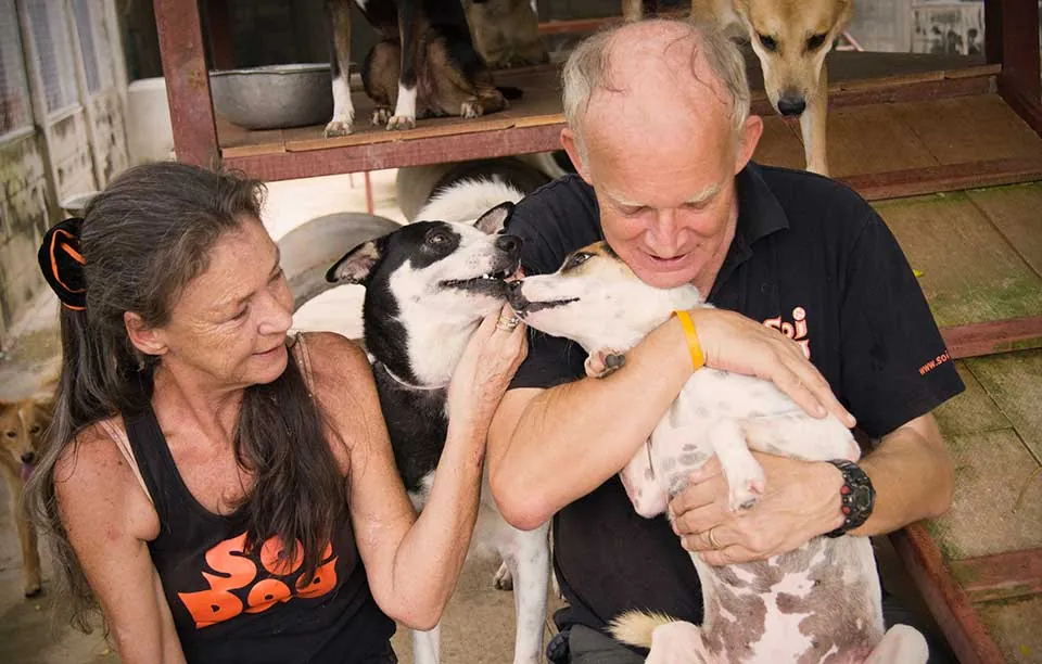 John and Gill Dalley with rescued dogs